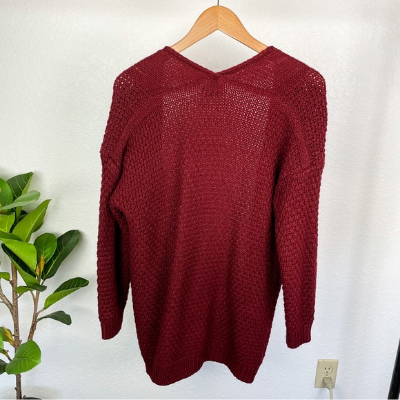 Dreamers Cable Knit Braided Open Cardigan Size  M in Burgundy - Picture 10 of 11